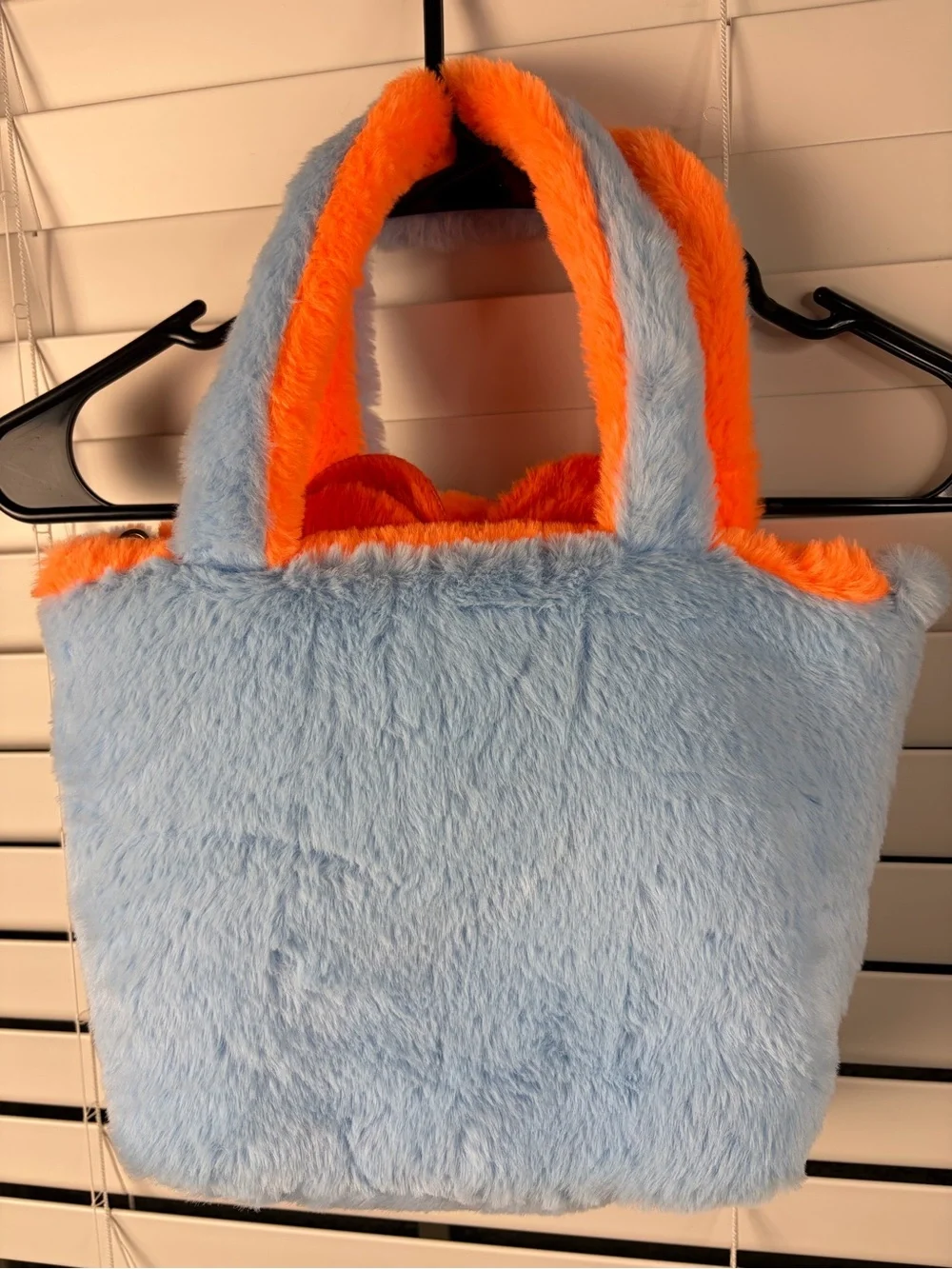 DISNEY Inside Out2 Joy and Anger Plush Tote Handbag Purse,blue/ orange, One size